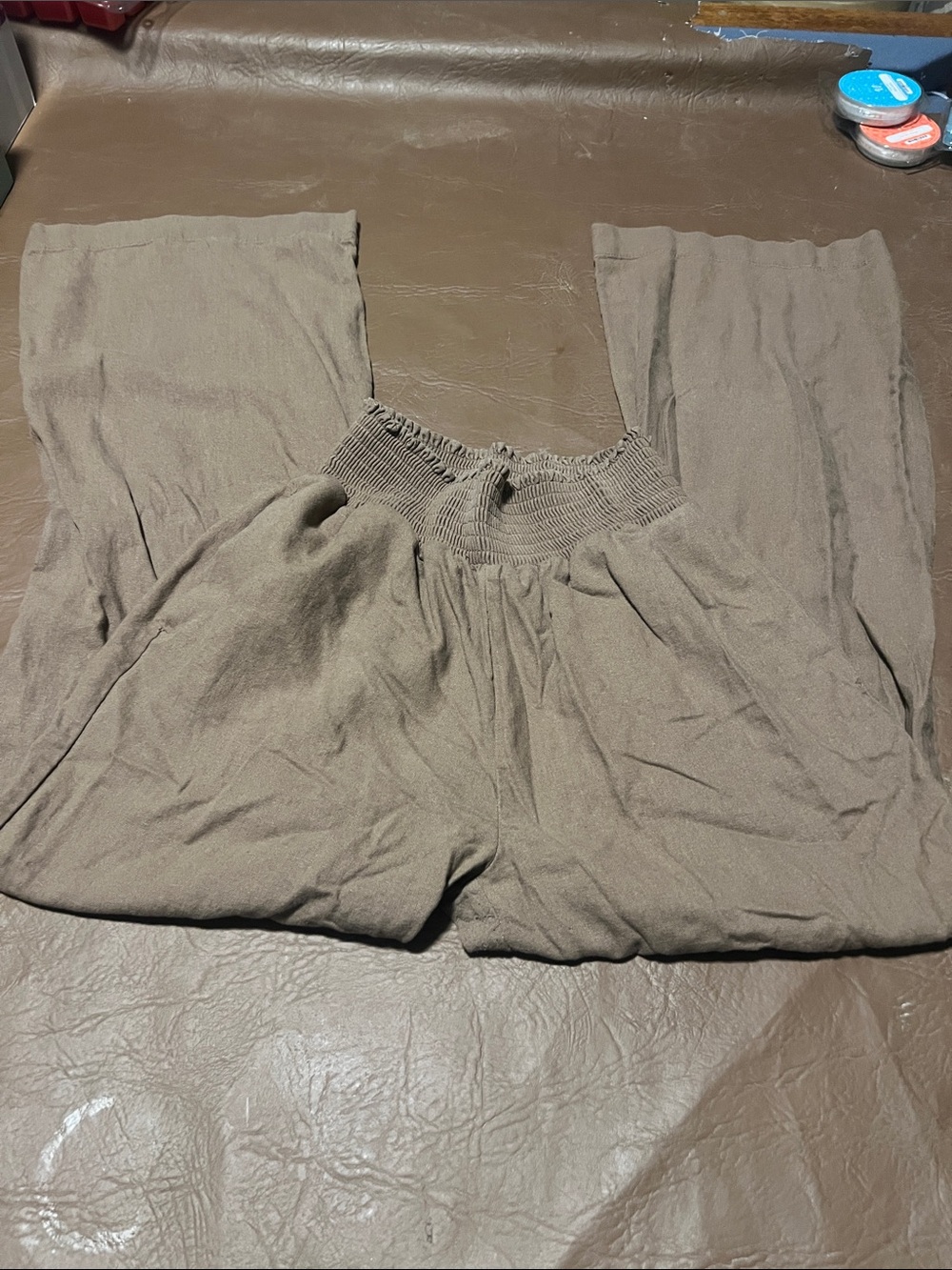 Brown Wide Leg Smocked Waist Pants